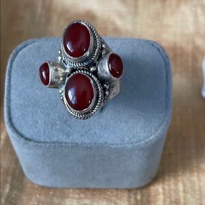 Silver and Red Gemstone Ring
